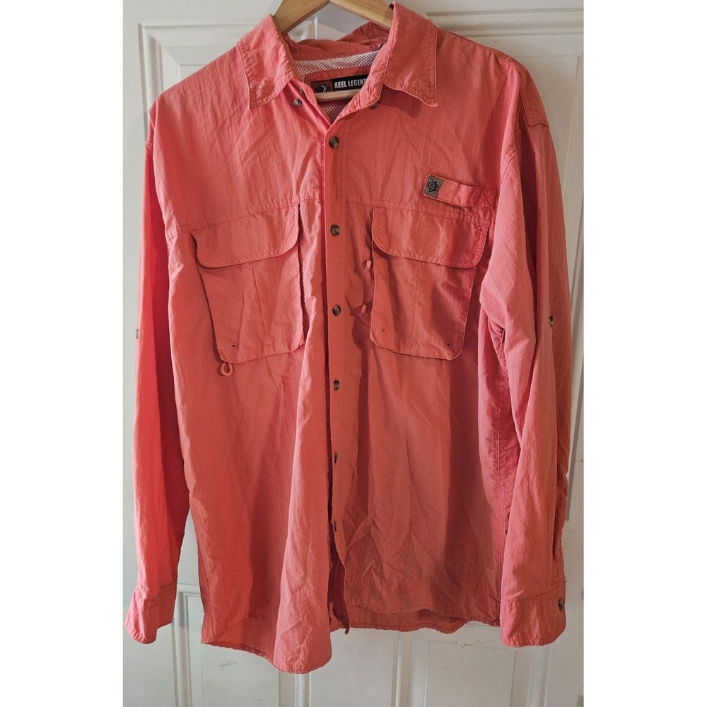 Reel Legends Fishing‎ Shirt Men's Large Coral Pink Long Sleeve Vented Outdoor